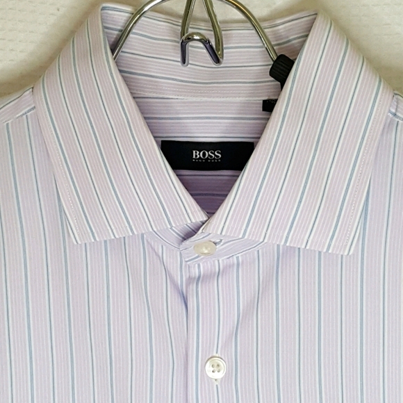 HUGO BOSS Mens 16 34/35 Lilac Blue Pinstripe Shirt